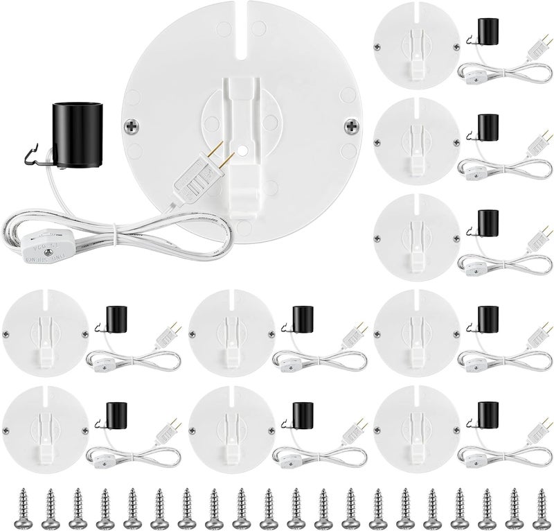 Meonum Blow Mold Light Kit Replacement, E27 E26 Single Light Cord Kit with Switch Fuse Plug, for Indoor Outdoor Halloween Christmas Village House Craft Decorations and Salt Lamp(10 Set) - Image 1